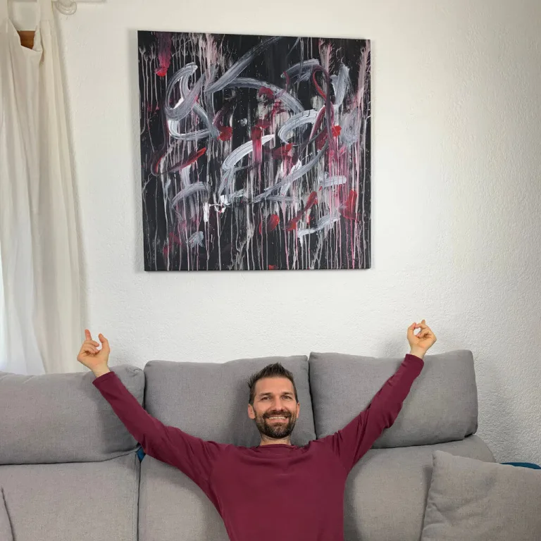 Emanuele Renton Fortunati with one of his works of art